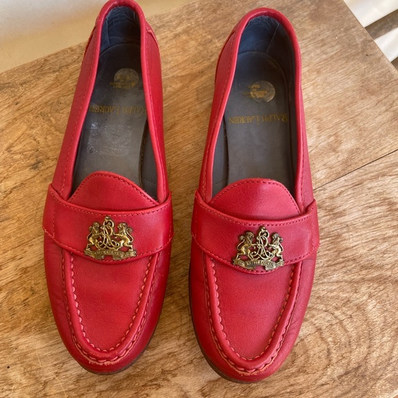 RALPH LAUREN Vtg 80’s Red Leather Loafers Crest Bench Made in Maine USA 8 RARE!! - Picture 12 of 12